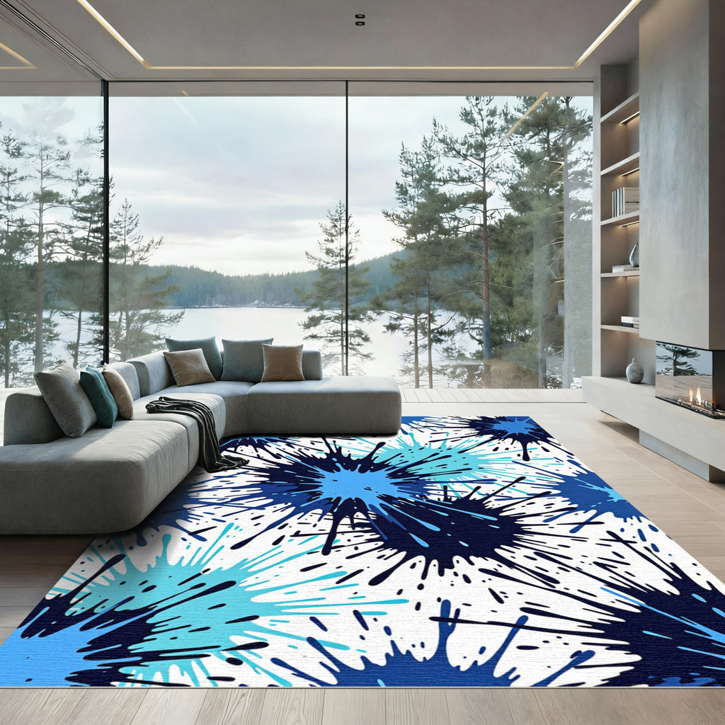 Dynamic Indigo Splash Explosion Rug