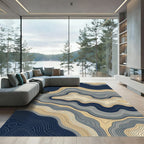 Navy and Gold Abstract Topographic Wave Rug