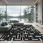 Black and White Interwoven Geometric Rug