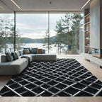 Industrial Metallic Silver Intersecting Grid Rug