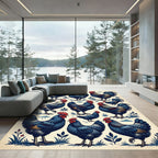 Vintage Indigo Rooster Farmhouse Art Rug
