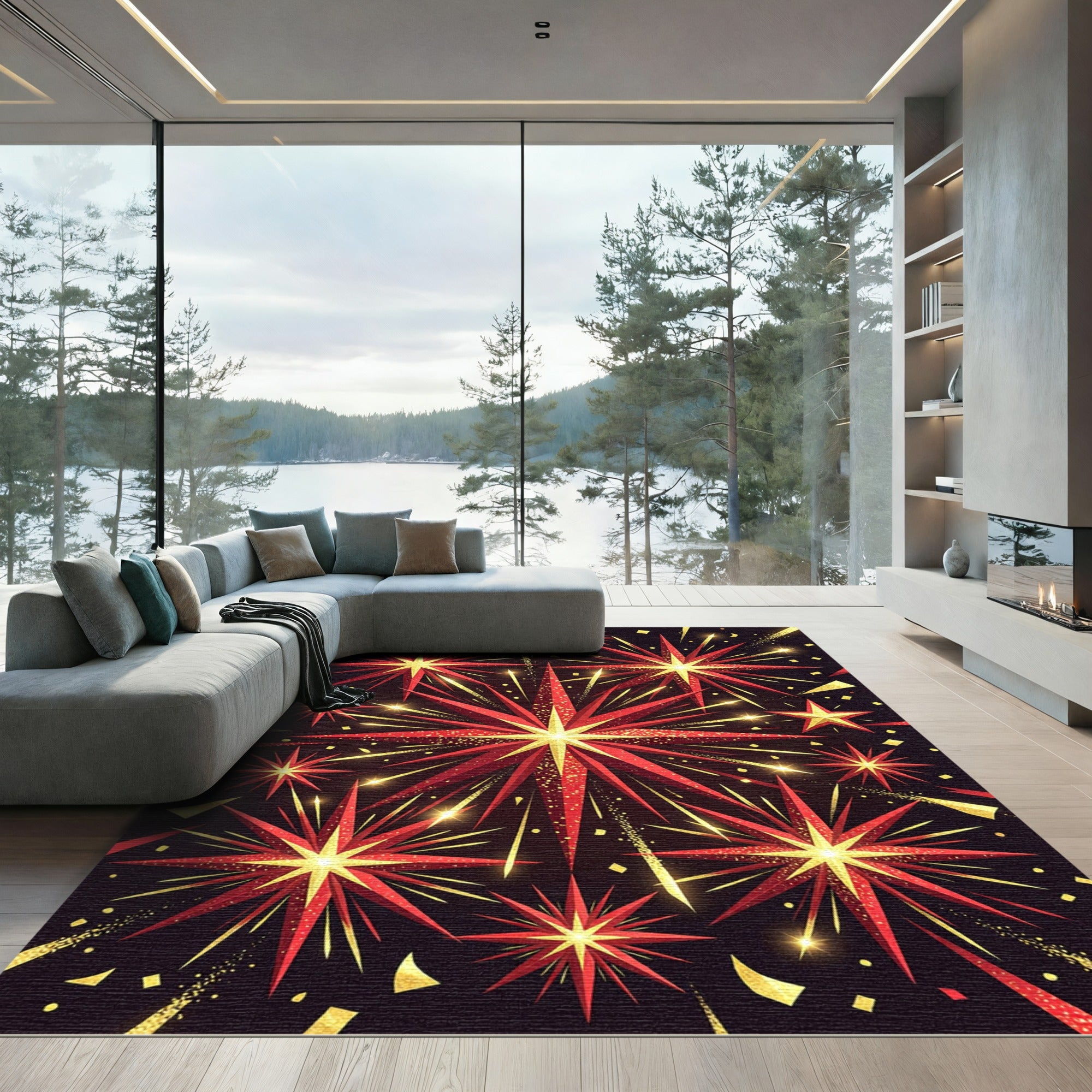 Crimson Gold Starburst Celebration Rug