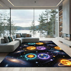 Glowing Celestial Stars and Neon Galaxies Rug