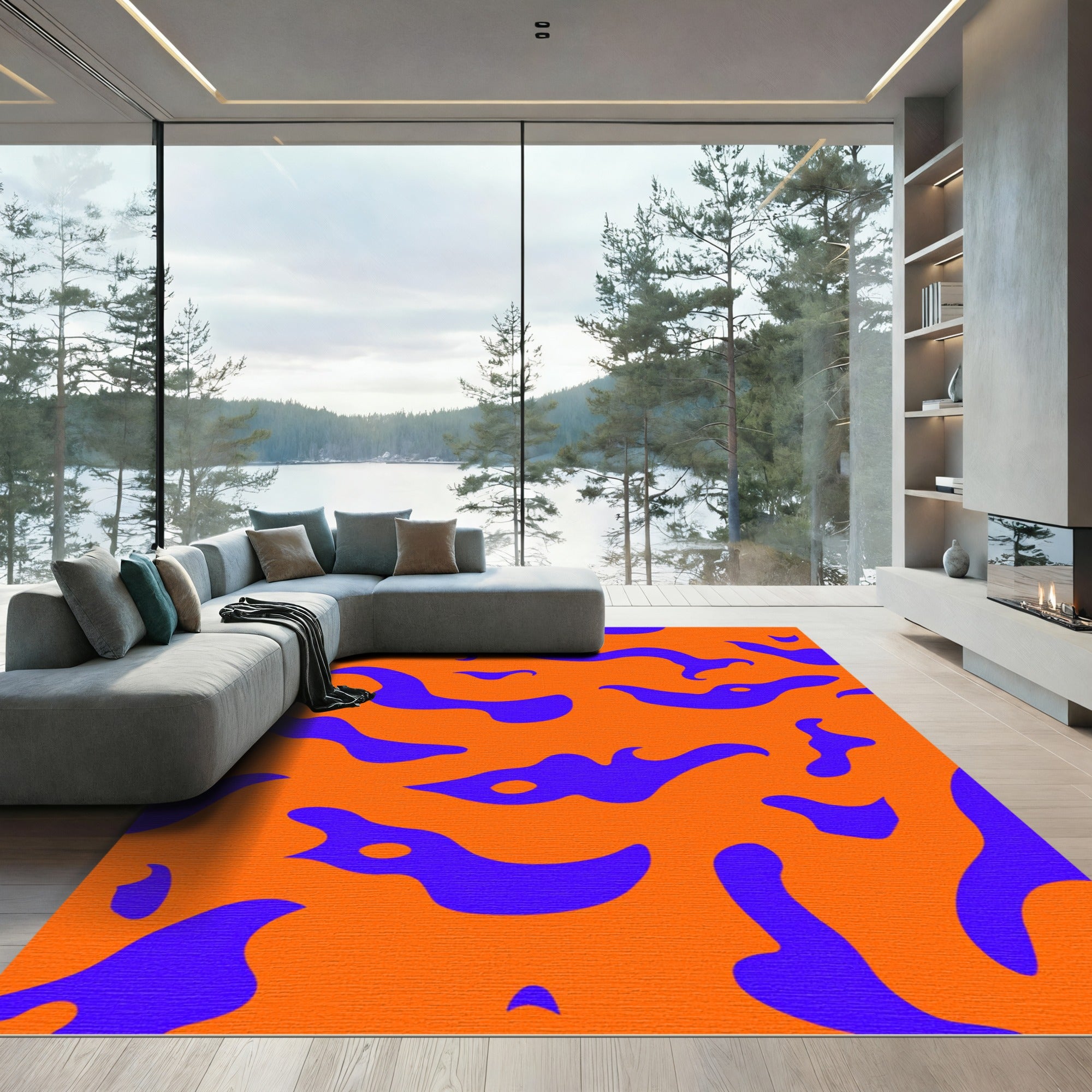 Bold Orange Blue Abstract Splatter Rug