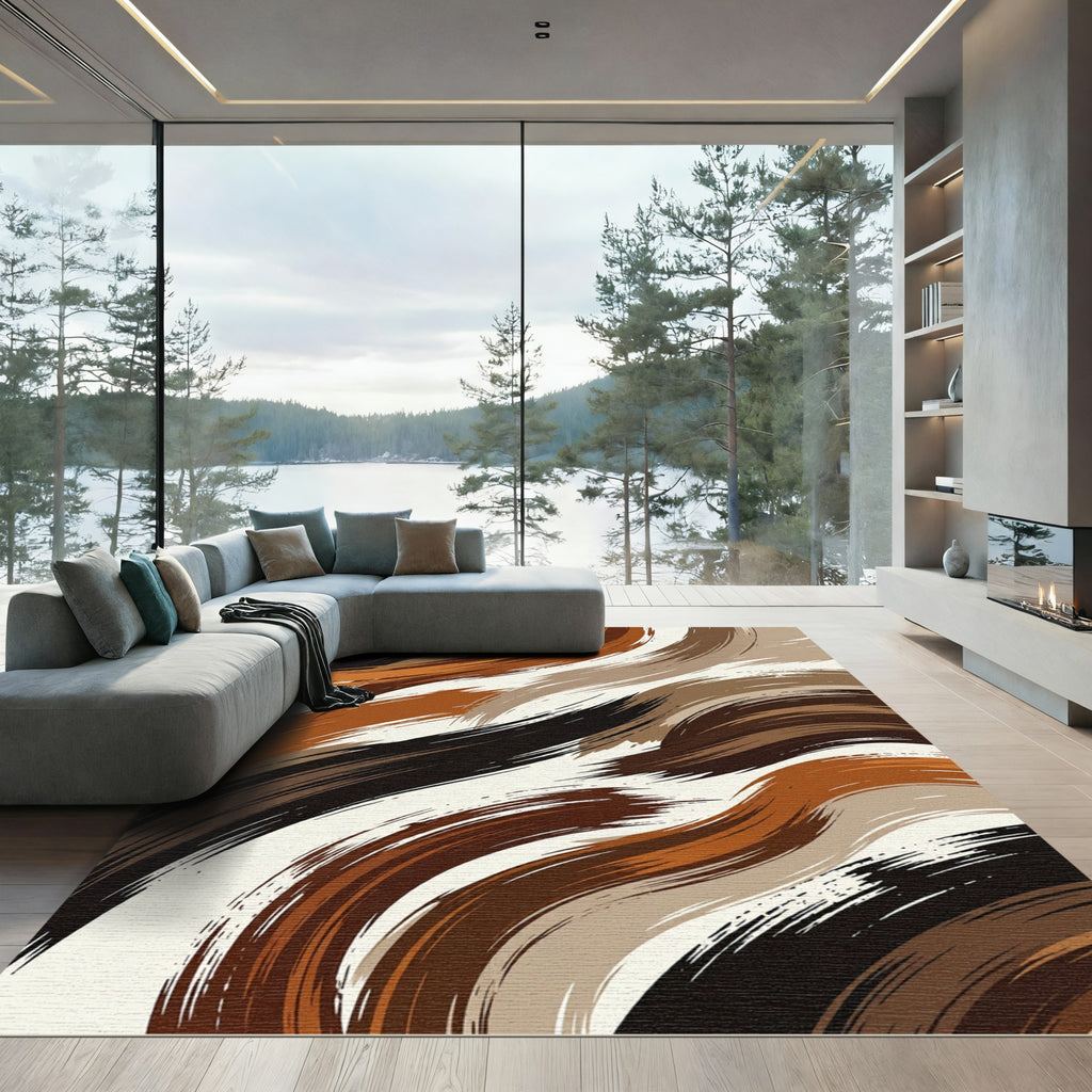 Earthy Tones Abstract Brush Stroke Rug