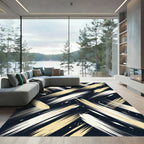 Modern Cream and Gold Brushstroke Rug