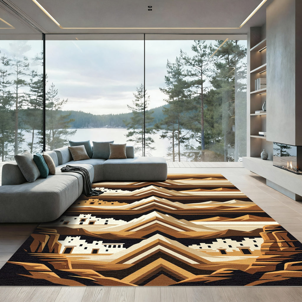 Terracotta Adobe Landscape Geometric Mountain Rug