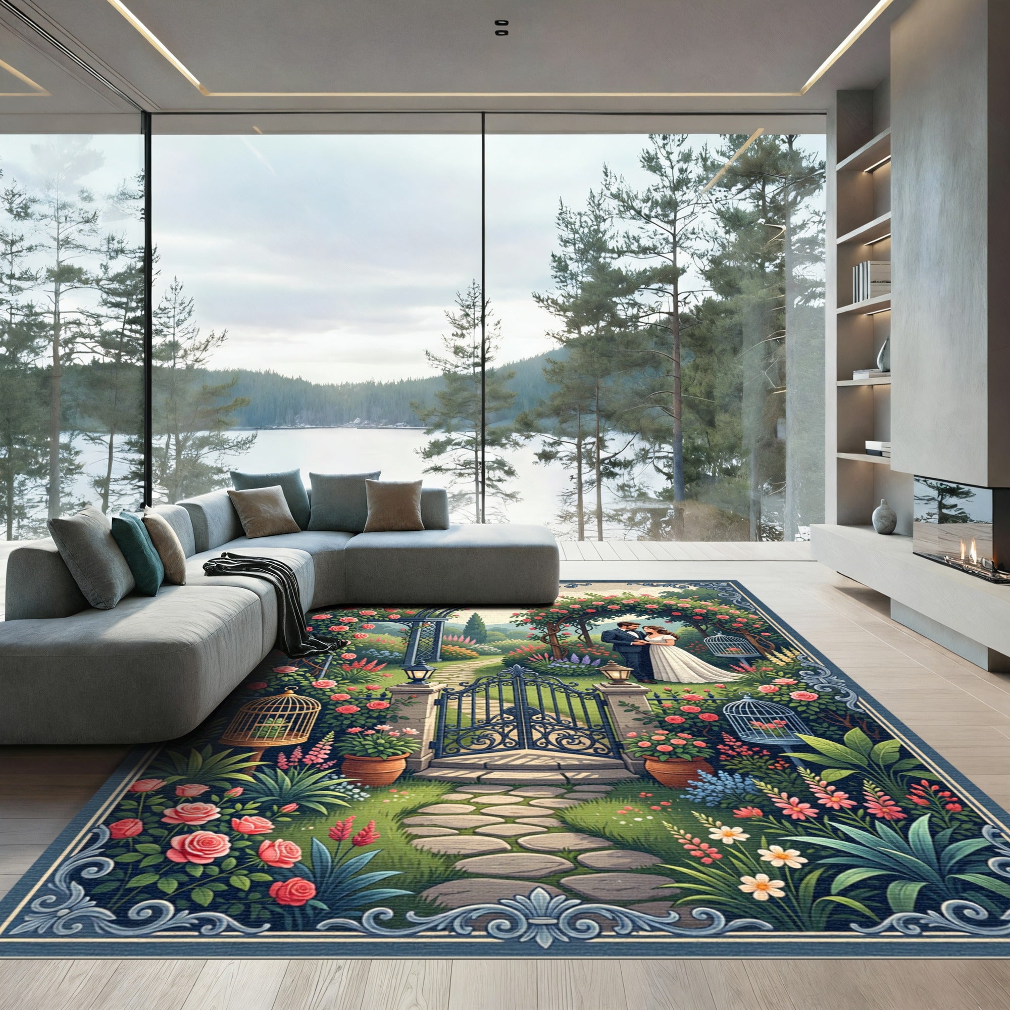 Romantic Floral Garden Wedding Arch Rug
