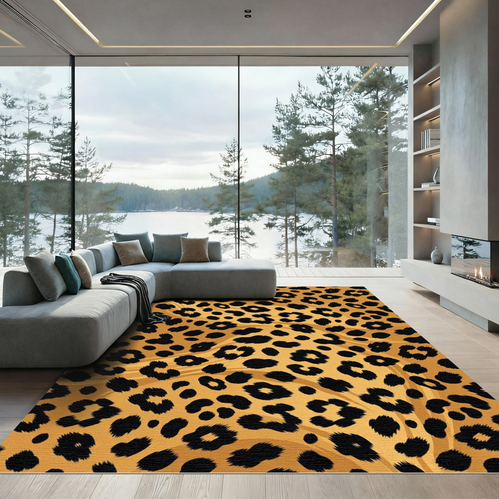 Bold Golden Leopard Spot Wave Rug