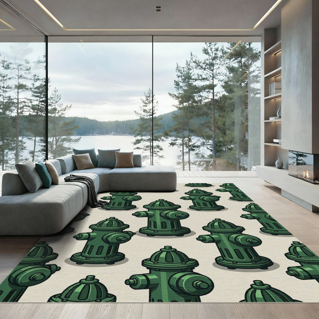 Green Isometric Fire Hydrant Minimalist Rug