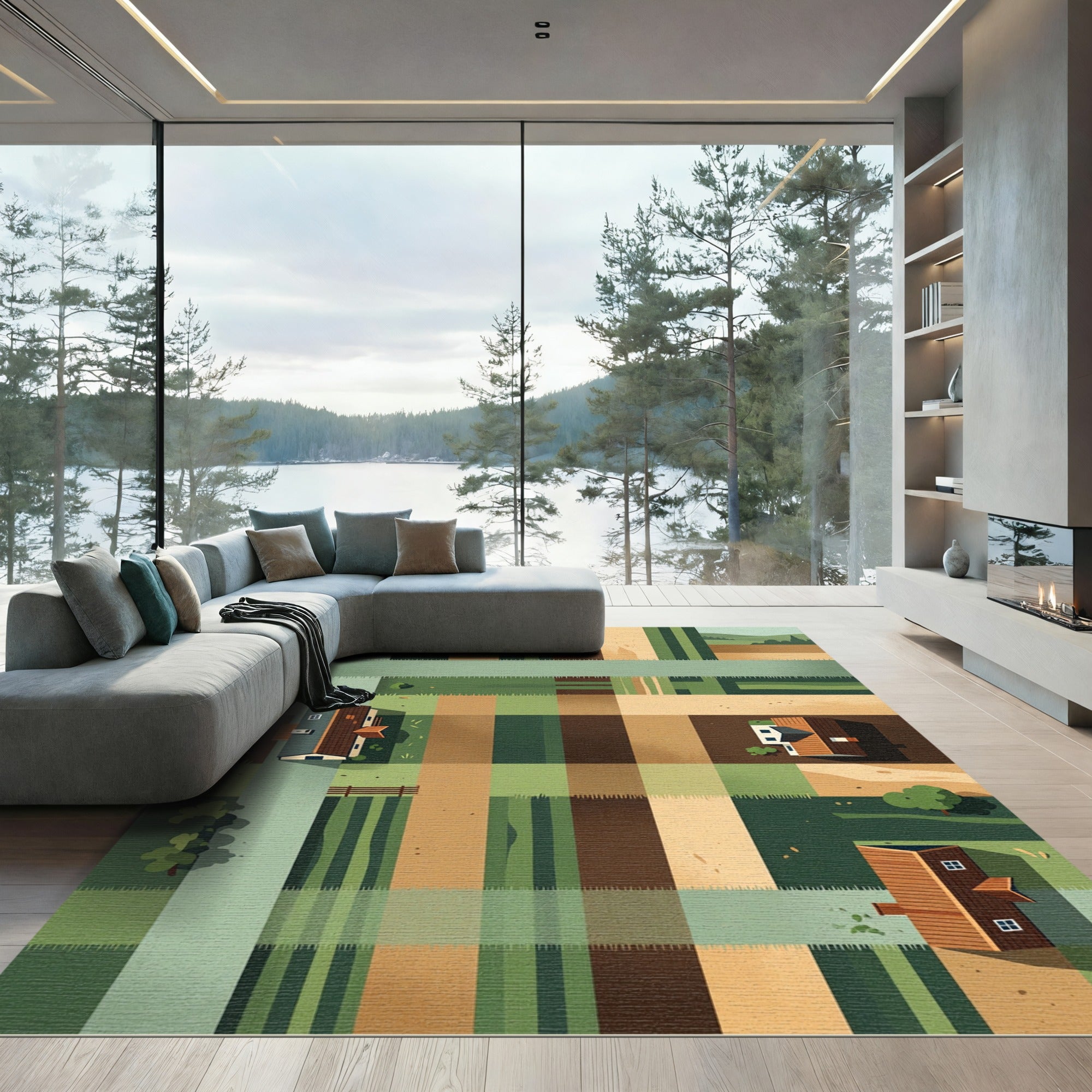 Earthy Tones Farmhouse Aerial Grid Rug