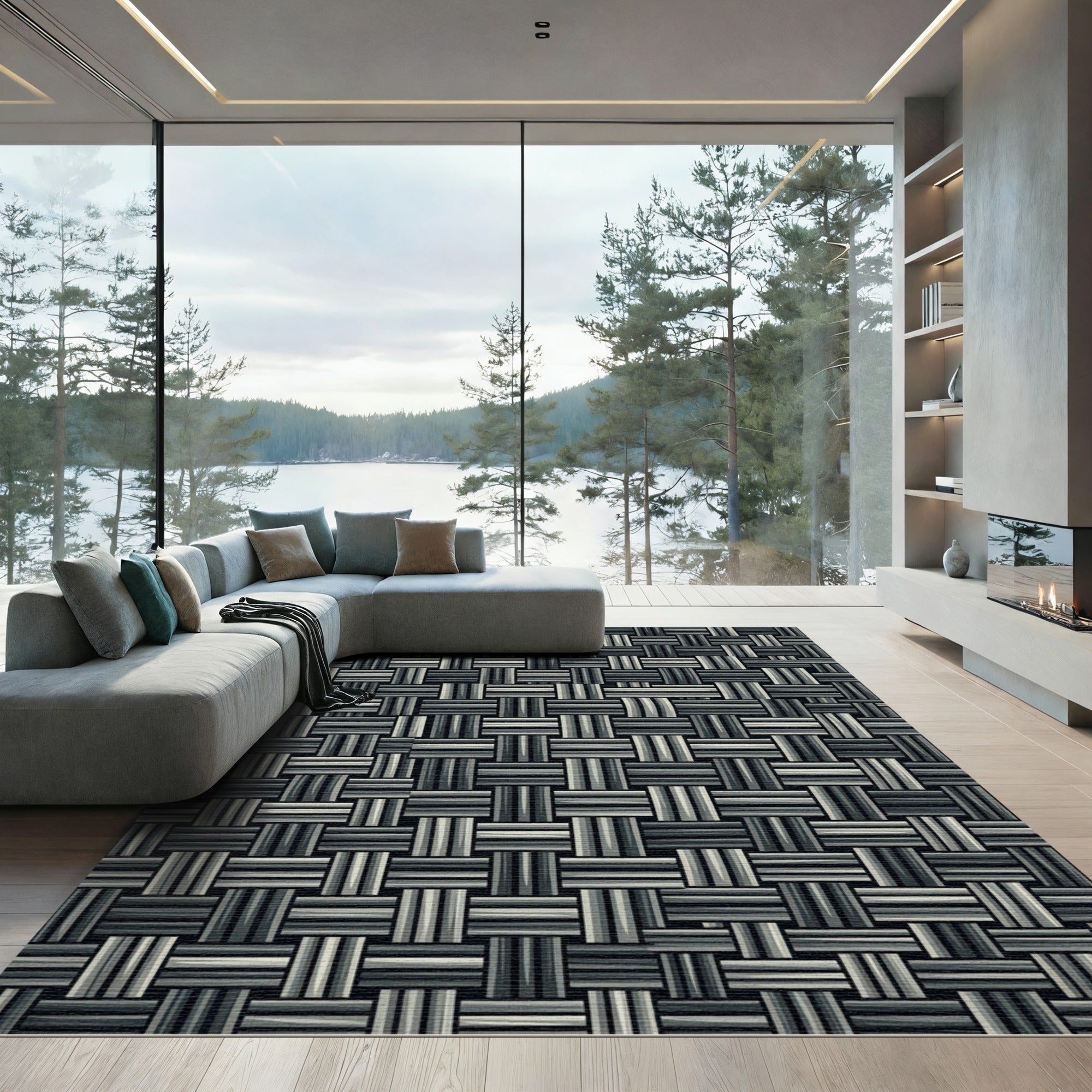 Monochromatic Woven Stripe Intersecting Rug