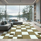 Earthy Brown White Square Illusion Rug
