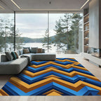 Modern Blue and Gold Chevron Zigzag Rug