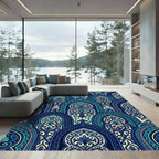 Ornate Indigo Teal Damask Arch Enclave Rug