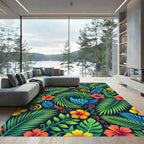 Vibrant Tropical Hibiscus Leaf Swirl Rug