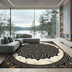 Ornate Black and Gold Sacred Mandala Rug