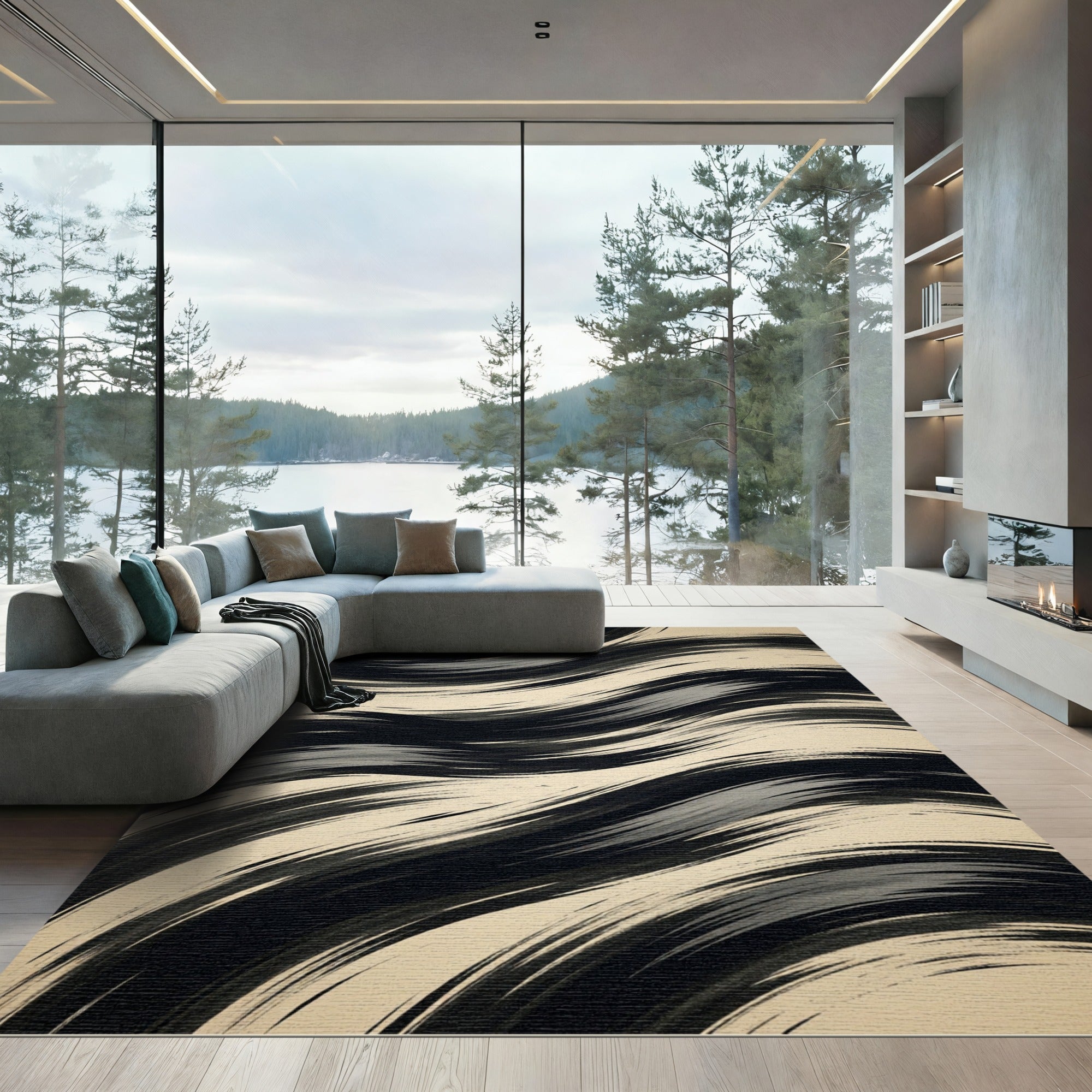 Monochromatic Abstract Flowing Wave Rug