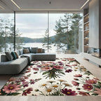 Vintage Pink Cosmos Floral Bouquet Rug