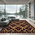 Crimson Gold Quatrefoil Floral Border Rug