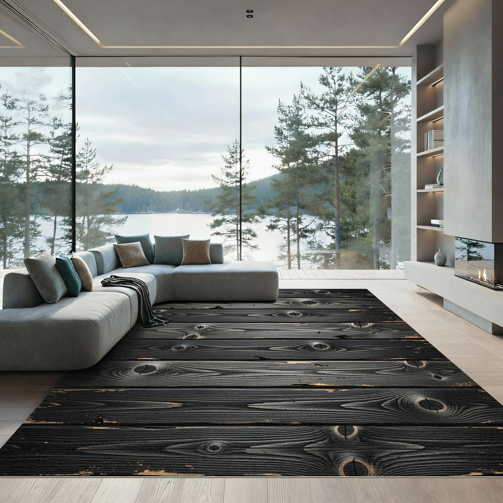 Rustic Dark Gray Wood Grain Rug