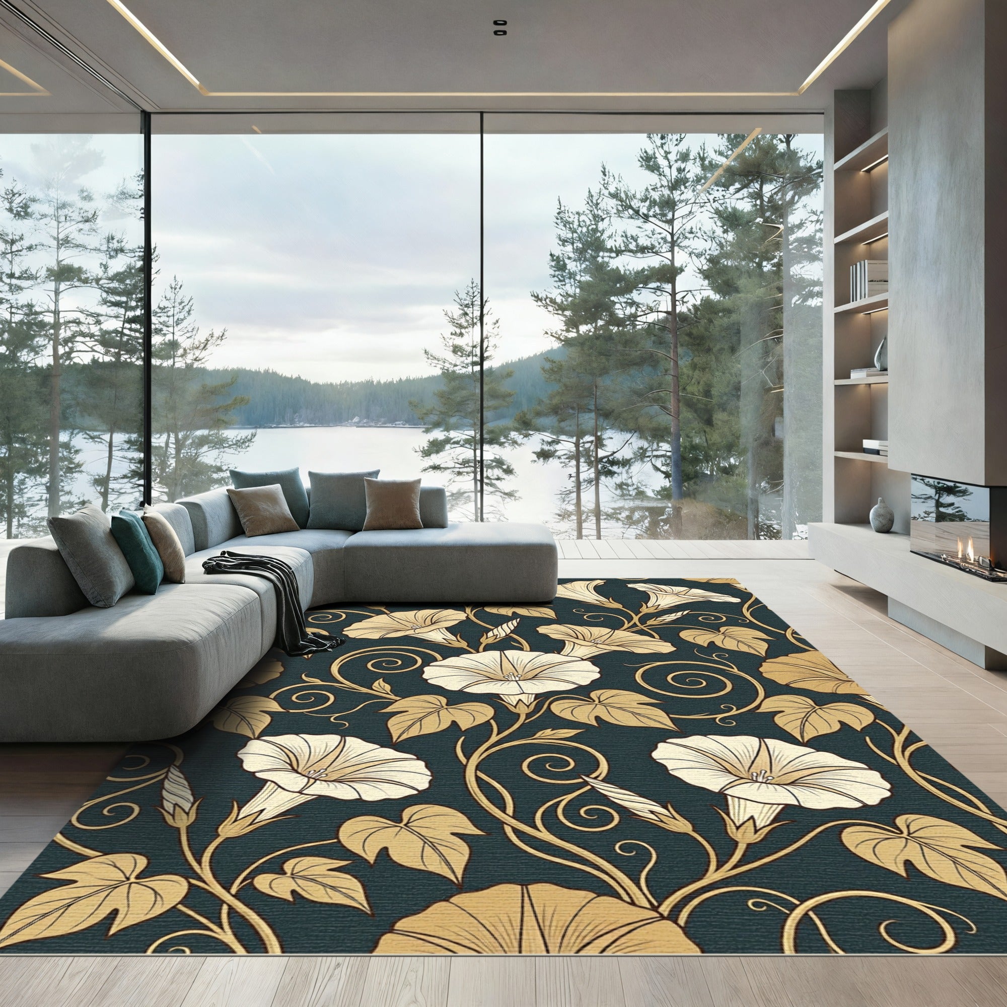 Cream Morning Glory Vine Swirls Rug