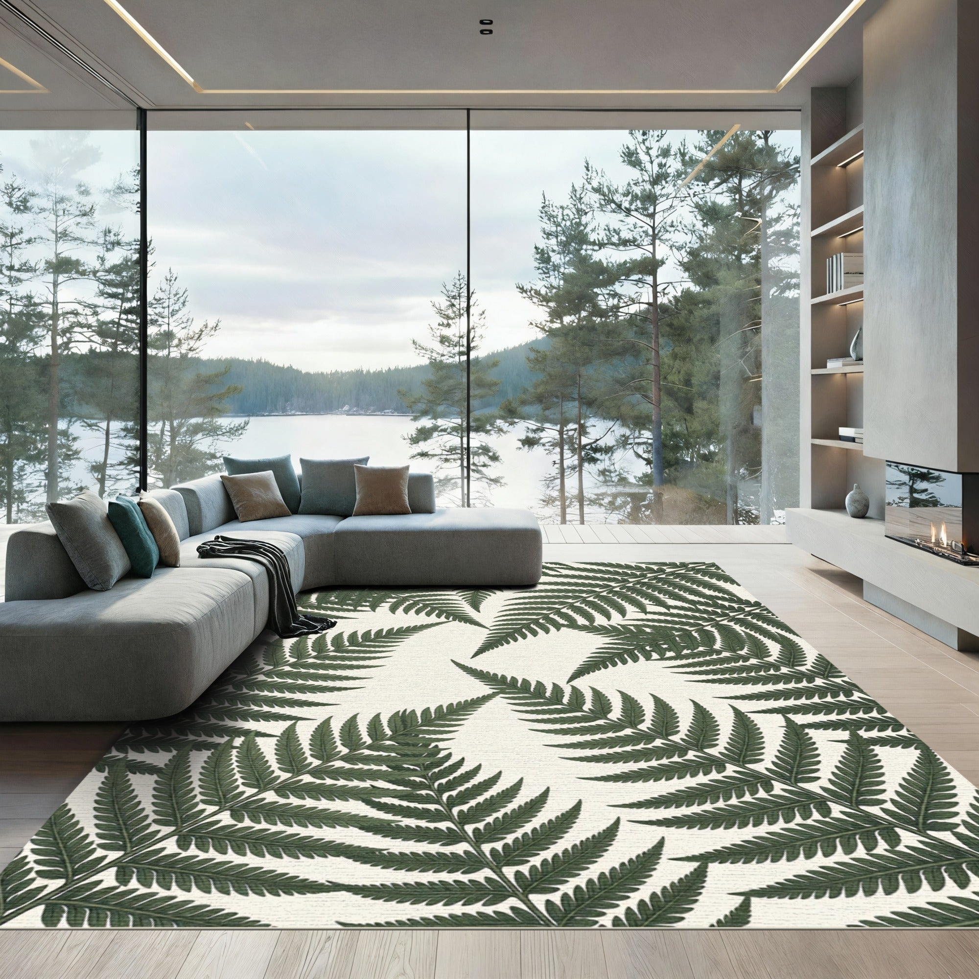 Lush Green Tropical Fern Botanical Rug