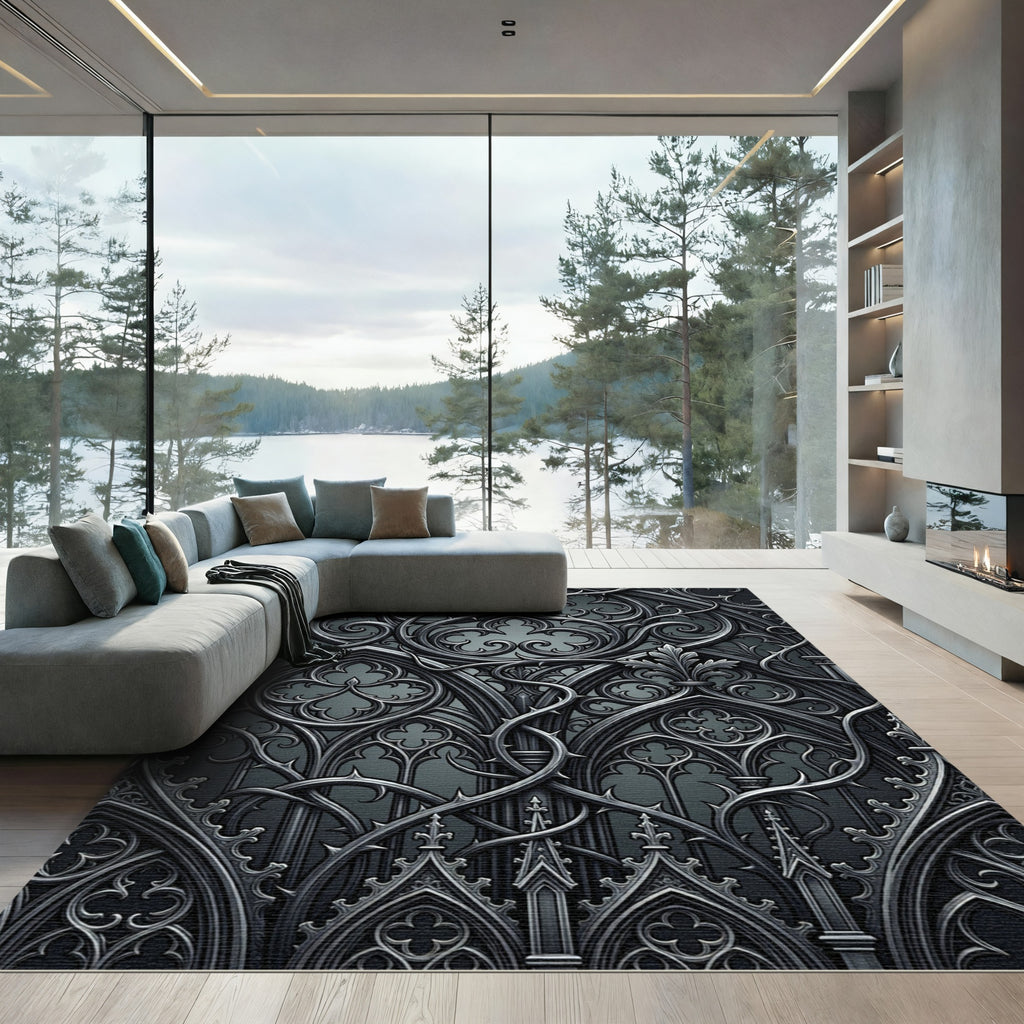 Gothic Revival Dark Metal Spire Rug