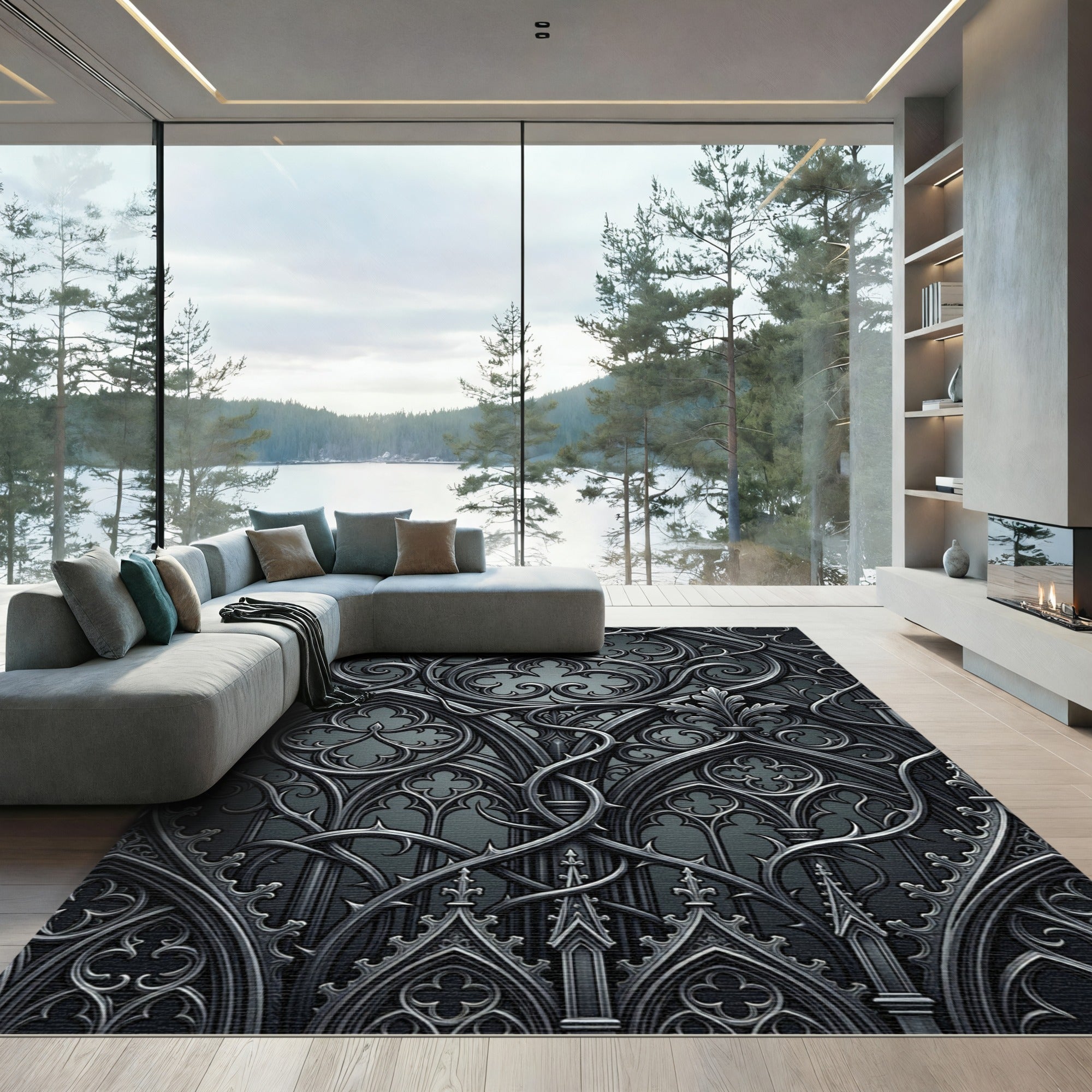 Gothic Revival Dark Metal Spire Rug