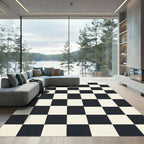 Monochromatic Grid Checkerboard Floor Covering Rug