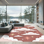 Dreamy Terracotta Celestial Clouds and Stars Rug