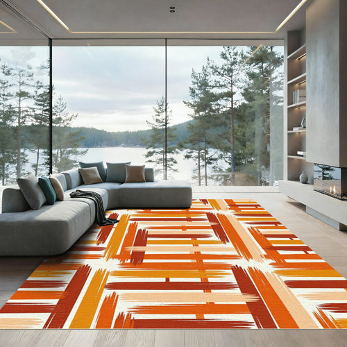Abstract Ochre and Terracotta Woven Lattice Rug