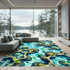 Coastal Teal Abstract Reef Shoreline Rug