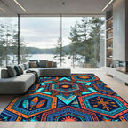 Vibrant Geometric Solar Hexagon Boho Art Rug