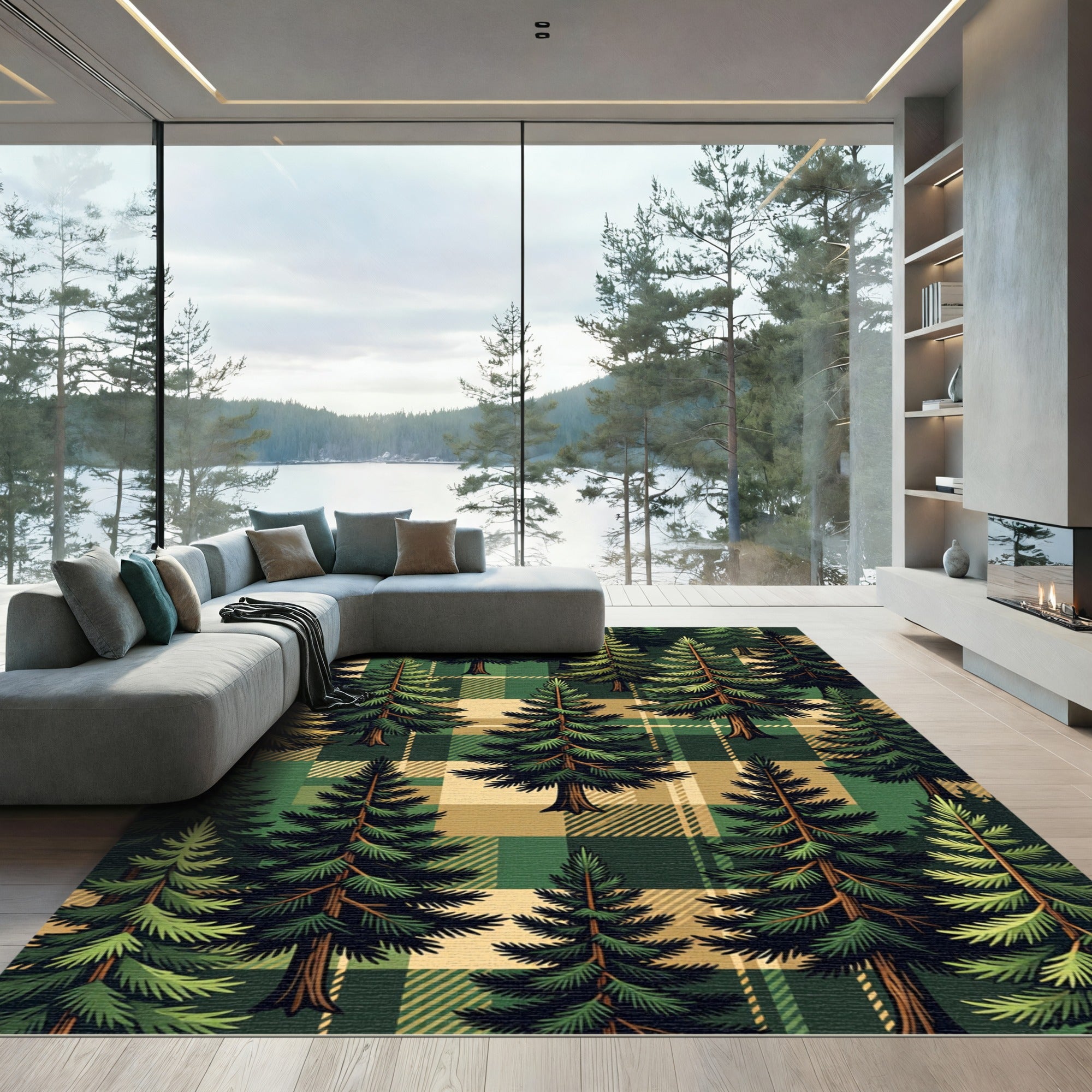 Forest Pine Plaid Evergreen Checkered Rug