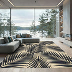 Bold Charcoal Tropical Palm Leaf Rug