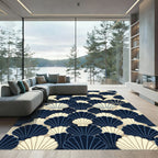 Elegant Navy and Cream Scallop Fan Rug