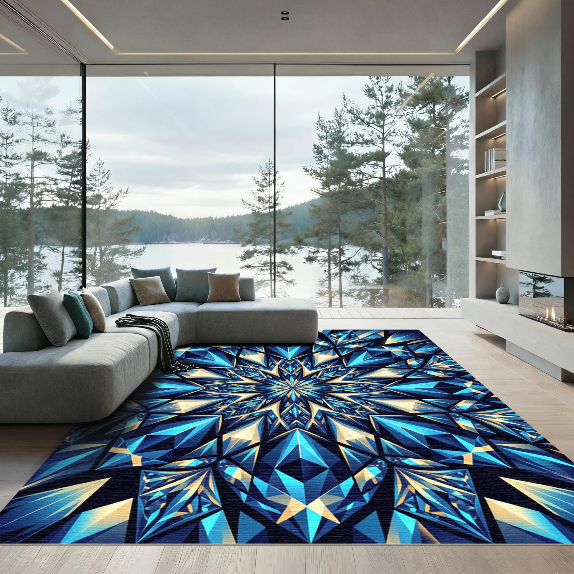 Geometric Sapphire Crystal Star Burst Rug