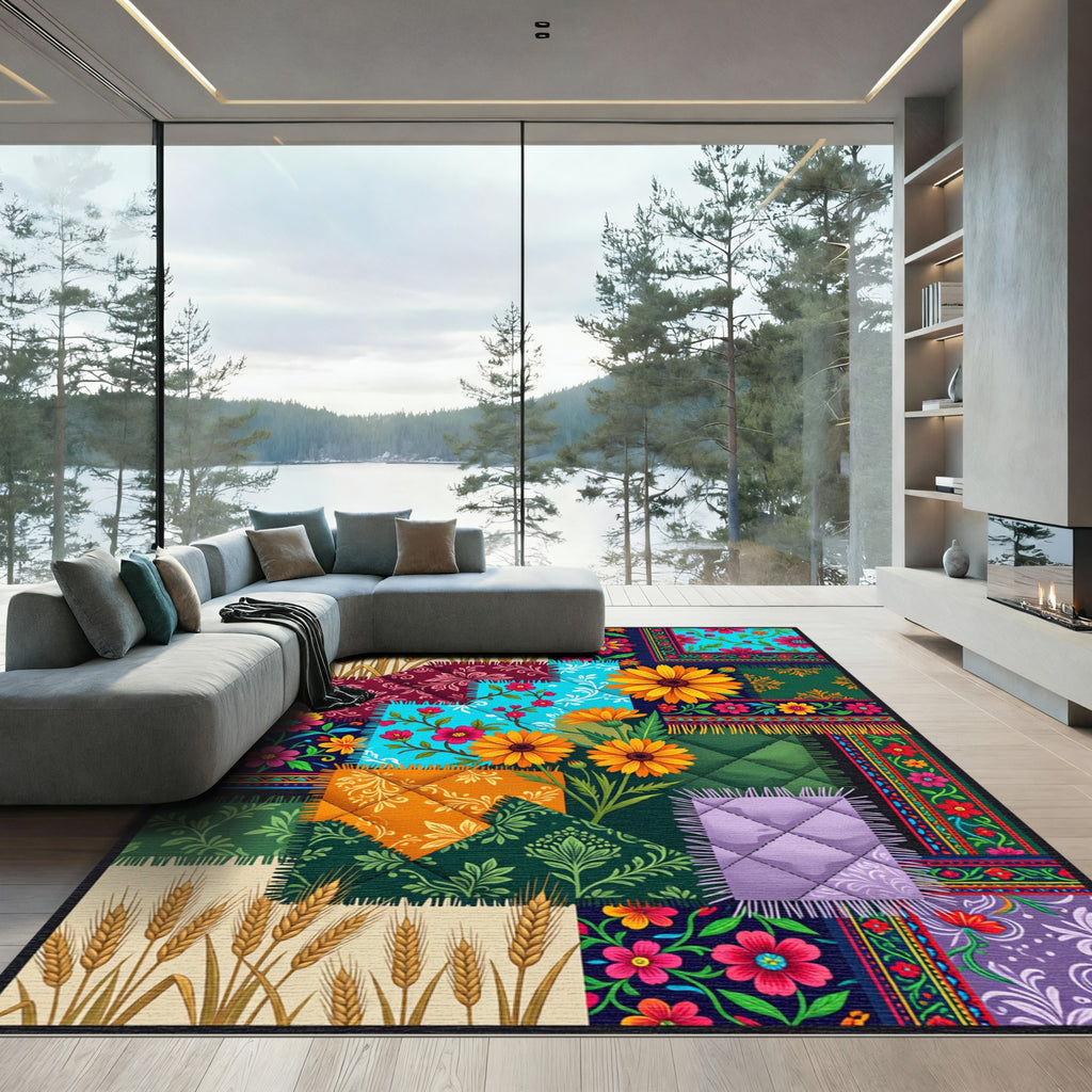 Folkloric Floral Patchwork Sunlight Rug