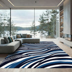Navy White Wavy Zebra Stripes Rug