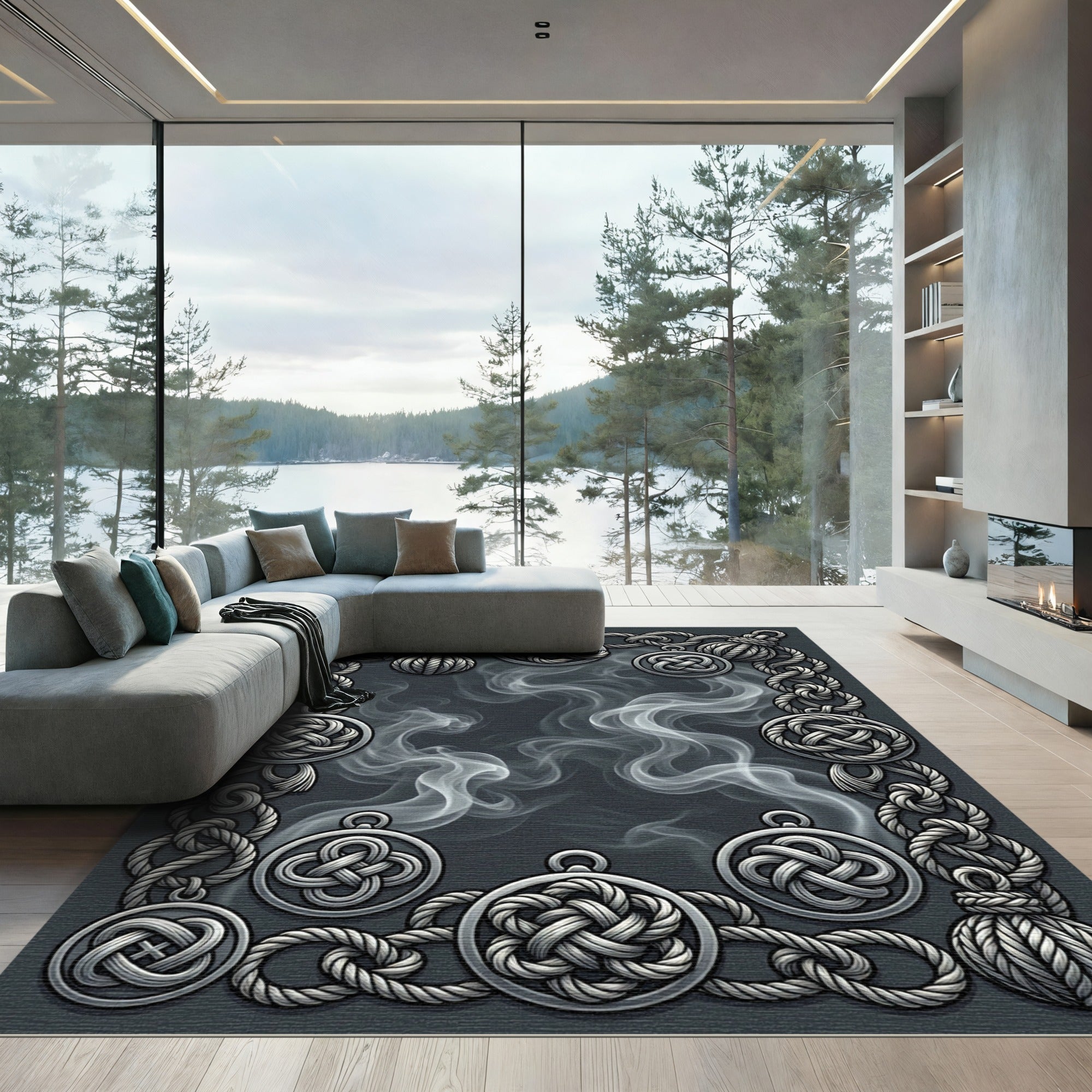Silver Knotwork Smoke Border Rug