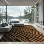 Modern Golden Bronze Diagonal Linear Rug