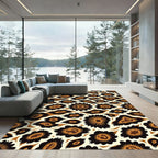 Exotic Gold Black Floral Spots Rug
