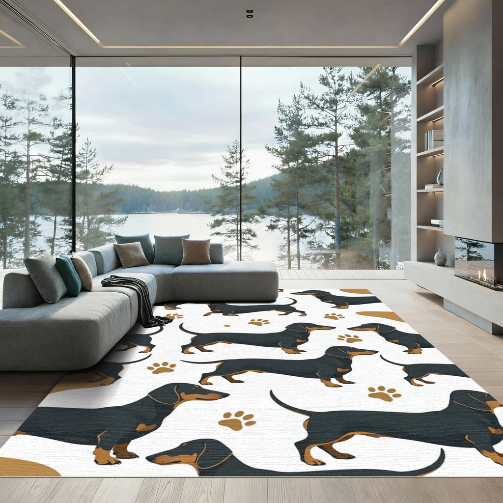 Black and Tan Dachshund Paw Illustration Rug