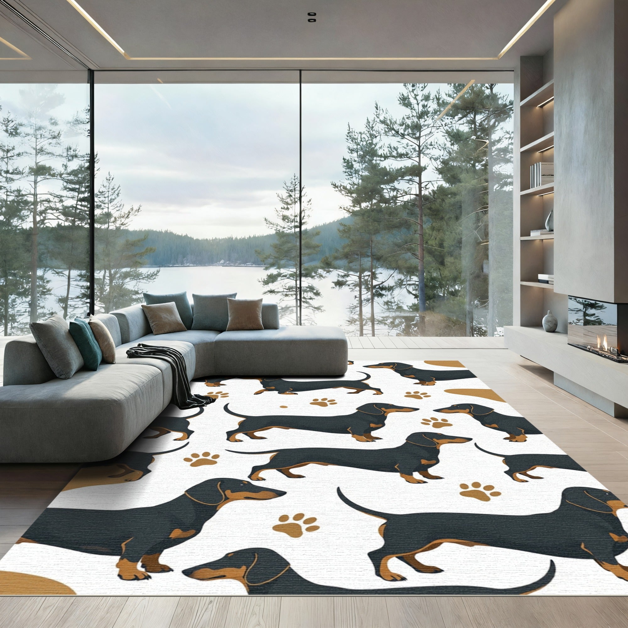 Black and Tan Dachshund Paw Illustration Rug