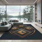 Black and Gold Geometric Diamond Emblem Rug