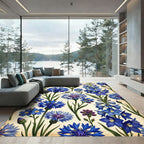 Blue Cornflower Garden Botanical Print Rug