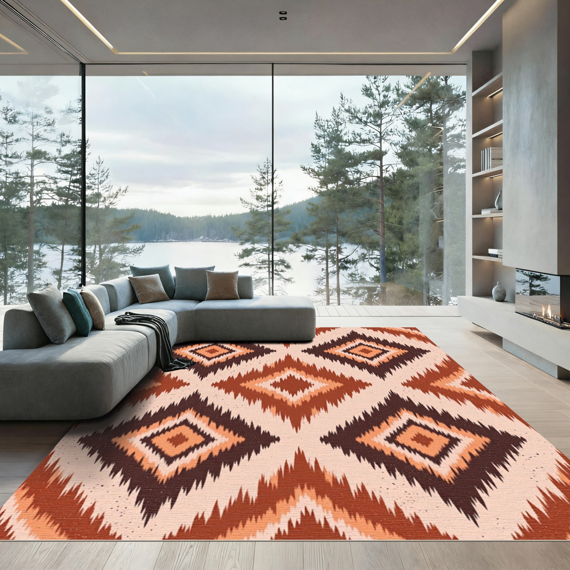 Earthy Toned Diamond Ikat Rug