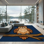 Brown Tawny Owl Perching Branch Design Rug