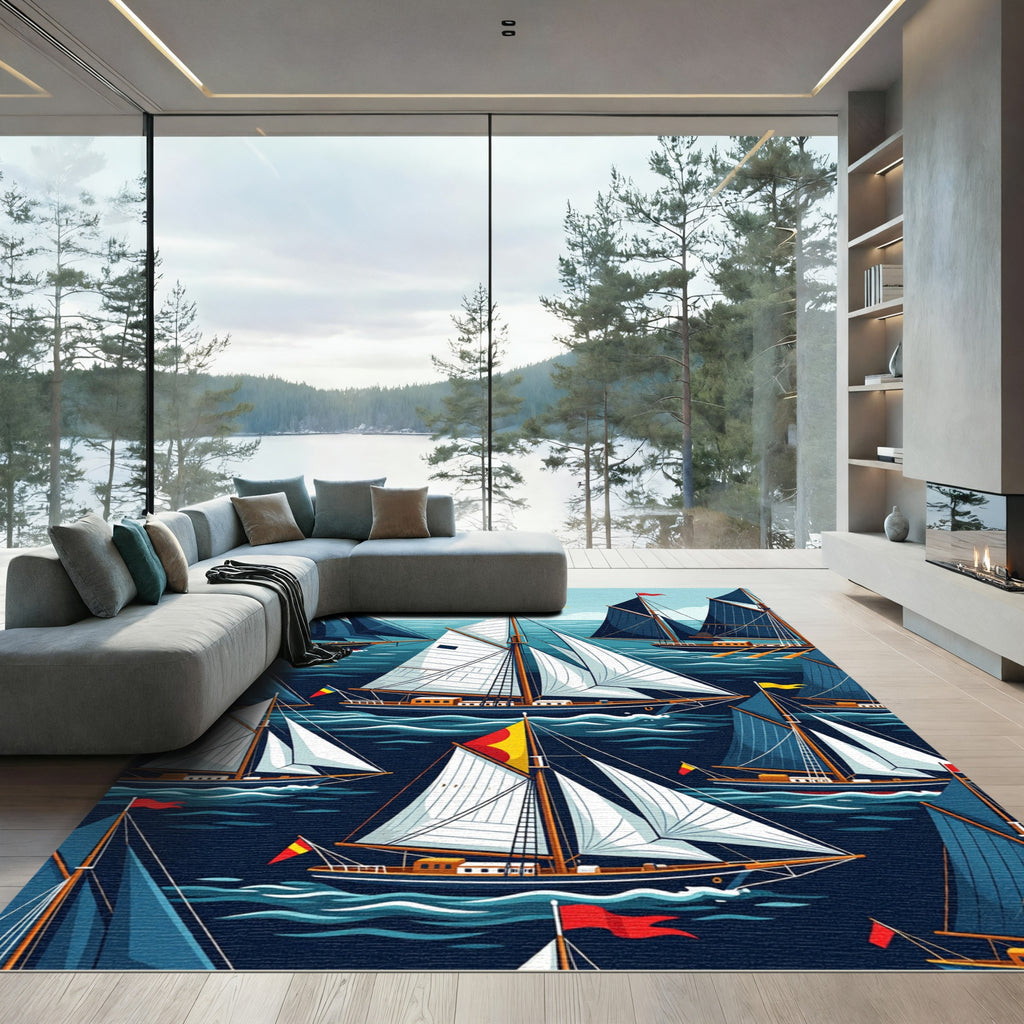 Nautical Sailboats Vintage Nautical Adventure Rug